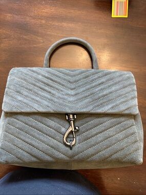 Rebecca Minkoff Quilted Suede Satchel in Gray with Gunmetal Hardware